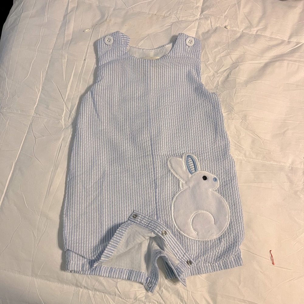 Lil Cactus Blue and white Stripe Easter Bunny Bubble 12-18 months.